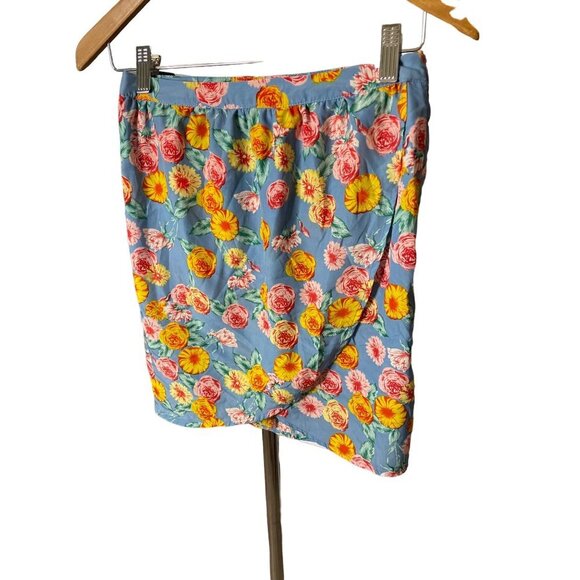 Ezra Light Blue Floral Tulip Faux Wrap Mini Skirt Sz S - Picture 3 of 8